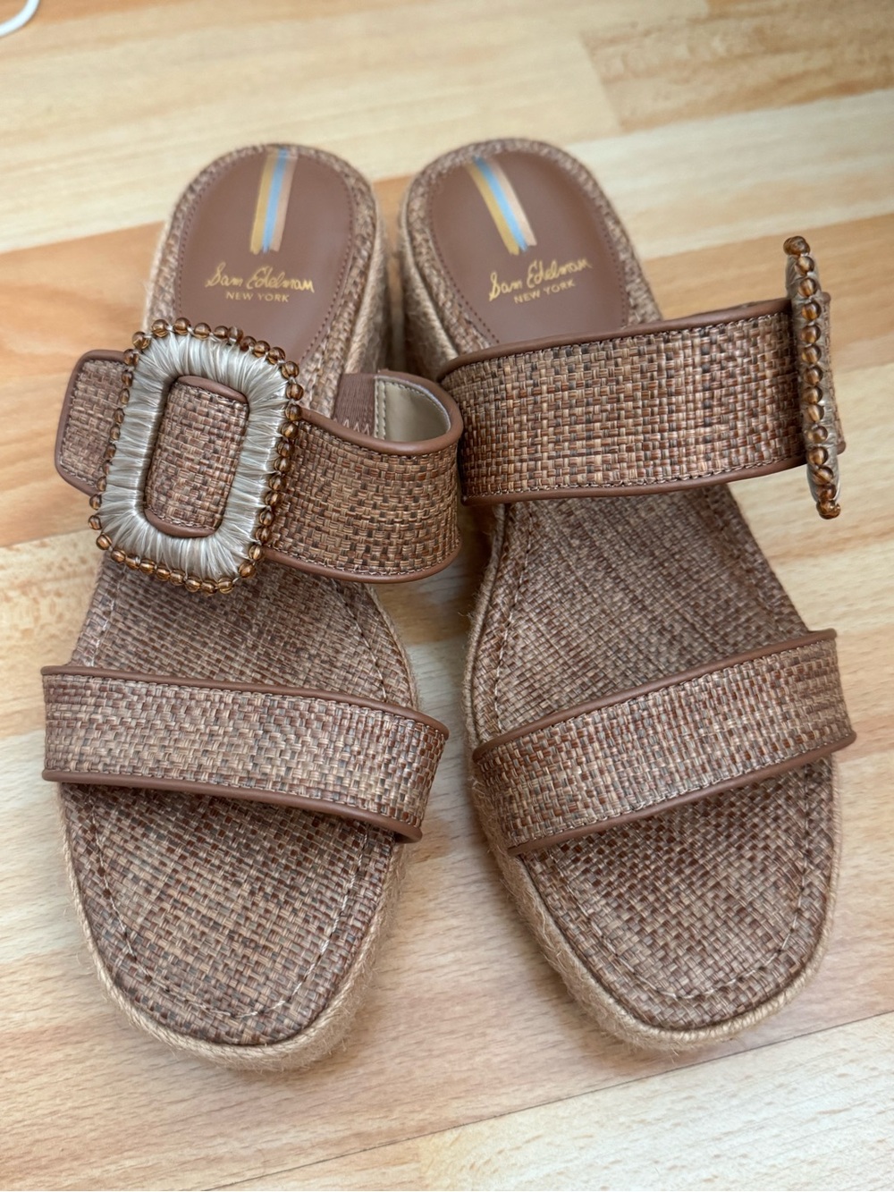 Sam Edelman Tan/Brown Woven Buckle Slide Sandals